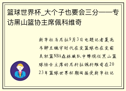 篮球世界杯_大个子也要会三分——专访黑山篮协主席佩科维奇