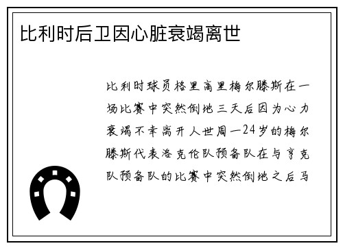 比利时后卫因心脏衰竭离世